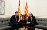 Réunion au sommet entre le chef du gouvernement espagnol Pedro Sanchez (g) et le président indépendantiste régional Quim Torra, le 20 décembre 2018 à Barcelone