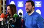 Matteo Salvini au cours d'une conférence de presse avec Lucia Borgonzoni, sénatrice de centre-droit, à Bologne, le 27 janvier 2020