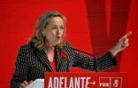 Nadia Calviño lors d'une réunion de campagne du PSOE pour présenter le programme électoral du parti, à Madrid le 7 juillet 2023