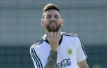 L'attaquant argentin Lionel Messi lors d'une séance d'entraînement à Bronnitsy le 29 juin 2018 au Mondial