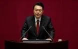 Le président sud-coréen Yoon Suk Yeol prononce un discours devant l'Assemblée nationale à Séoul le 31 octobre 2023