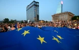 Manifestation contre un projet de loi sur "l'influence étrangère" considéré comme inspiré par la Russie et visant à faire taire l'opposition, le 28 avril 2024 à Tbilissi