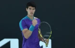 L'Espagnol Carlos Alcaraz pendant son match contre le Néerlandais Botic Van de Zandschulp, le 9 février 2021 en Open d'Australie à Melbourne