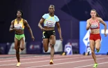 La sprinteuse de Saint-Lucie Julien Alfred (c) lors des séries du 100 m aux Mondiaux de Tokyo, le 13 septembre 2025