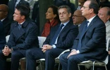 Manuel Valls, Nicolas Sarkozy et Francois Hollande lors de la cérémonie d'hommage aux victimes du terrorisme aux Invalides le 19 septembre 2016 à Paris