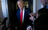 Le président américain Donald Trump s'adresse à la presse à bord d'Air Force One à destination de Washington, de retour de Fredericksburg, en Virginie, le 30 mars 2025