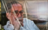 Une photo géante de Gabriel Garcia Marquez sur la mairie de Bogota le 22 avril 2014