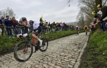 Le Slovène Tadej Pogacar (g) lors du Tour des Flandres, le 2 avril 2023