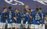 Les joueurs de Strasbourg exultent après le but du défenseur Frédéric Guilbert lors du match de Ligue 1 à domicile contre Monaco, le 3 mars 2021