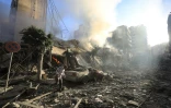 Ruines d'un immeuble détruit par un bombardement israélien dans la banlieue sud de Beyrouth, le 3 octobre 2024