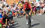 Le coureur français Kévin Vauquelin lors de sa victoire sur la 2e étape du Tour de France, entre Cesenatico et Bologne, le 30 juin 2024