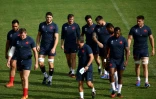 Le XV de France avant l'entraînement à Kumamoto, le 30 septembre 2019