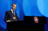 Le président de l'UEFA Aleksander Ceferin s'exprimant devant le Congrès de la Confédération à Montreux, le 20 avril 2021