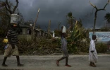 Des haïtiens transportent de l'eau à Port-Salut, au sud-ouest de Port-au-Prince, le 9 octobre 2016.