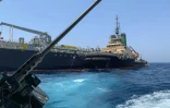 Photo du tanker japonais Kokuka Courageous, prise lors d'un tour organisé par la Marine américaine (NAVCENT) le 19 juin 2019