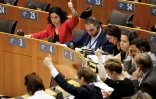 La députée européenne Manon Aubry (La France insoumise) au Parlement à Bruxelles, le 11 avril 2024 