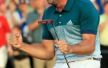 Sergio Garcia explose de joie après sa première victoire au Masters, le 9 avril 2017 à Augusta