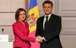 Le président Emmanuel Macron et son homologue moldave Maia Sandu à l'Elysée, le 10 mars 2025 à Paris