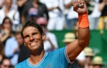 L'Espagnol Rafael Nadal après sa victoire face à son compatriote Roberto Bautista Agut, lors du tournoi de Monte-Carlo, le 17 avril 2019