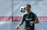 L'attaquant portugais Cristiano Ronaldo au cours d'une session d'entraînement au camp de base de Kratovo, près de Moscou, le 17 juin 2018