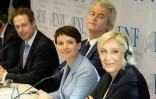 Les responsables des partis anti-immigration néerlandais Geert Wilders (Parti de la Liberté), allemand Frauke Petry (AfD) et français Marine Le Pen (FN) lors d'un congrès à Coblence le 21 janvier 2017 