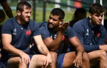 Le centre du XV de France Wesley Fofana (c) lors d'une séance d'entraînement, le 14 septembre 2019 à Fujiyoshida