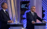 Philippe Juvin et Xavier Bertrand, lors du débat entre les candidats de LR à la présidentielle, à Paris le 30 novembre 2021