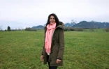 Photo d'archives de Cathy Le Hec, directrice des eaux minérales de Danone, sur l'impluvium des eaux Evian à Féternes, en Haute-Savoie, le 16 décembre 2025