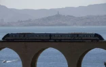 Le train de la côte Bleue passe le 20 mai 2021 sur un aqueduc