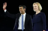 Les deux candidats à la succession de Boris Johnson au poste de Premier ministre du Royaume-Uni, Rishi Sunak (g) et Liz Truss, à Londres, le 31 août 2022