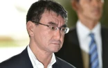 Le nouveau ministre japonais des Affaires étrangères Taro Kono arrive dans la résidence officielle du Premier ministre Shinzo Abe, à Tokyo, le 3 août 2017