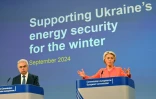 La présidente de la Commission européenne Ursula von der Leyen et le directeur général de l'AIE Fatih Birol lors d'une conférence de presse sur le soutien à la sécurité énergétique de l'Ukraine pour l'hiver, le 19 septembre 2024 à Bruxelles