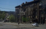 Un immeuble calciné à Marioupol, le 29 avril 2022 en Ukraine