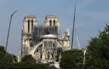 Des échaffaudages installés sur Notre-Dame gravement endommagée par un incendie, le 7 mai 2019 à Paris