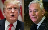 Le président américain, Donald Trump (à gauche) le 25 janvier 2019 à la Maison Blanche et son ami de longue date Roger Stone, le 6 décembre 2016 à la Trump Tower à New York