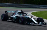 Le Britannique Lewis Hamilton sur Mercedes lors  du Grand Prix de Hongrie, disputé sur le circuit du Hungaroring, près de Budapest, le 29 juillet 2018 