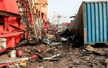 Dégâts au port de Hodeida,  ville du Yémen tenue par les Houthis, au lendemain de frappes israéliennes, le 21 juillet 2024