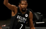 Kevin Durant, joueur star des Brooklyn Nets, pendant le match de NBA contre les Toronto Raptors le 5 février 2021 au Barclays Center à New York