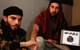 Capture d'écran d'une vidéo diffusée le 27 juillet 2016 par l'EI dans laquelle deux hommes présentés comme les auteurs de l'attaque de Saint-Étienne-du-Rouvray, "Abou Jalil al-Hanafi"(g) et "Abou Omar" (d), prêtent allégeance au chef de l'EI