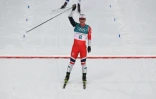 La Norvégienne Marit Björgen franchit à la 2e place l'épreuve de skiathlon aux JO (ski de fond 7,5 km classique), le 10 février 2018 à Pyeongchang
