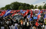 Partisans du président Daniel Ortega le 30 mai 2018 lors d'un rassemblement convoqué dans le nord de Managua, la capitale nicaraguayenne