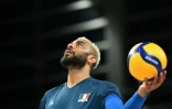 Le réceptionneur-attaquant de l'équipe de France de volley Earvin Ngapeth le 5 août 2024 contre l'Allemagne aux JO de Paris, à l'Arena Paris-Sud