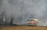 Un camion de pompiers lutte contre un incendie de forêt à Glenreagh, à 600 km au nord de Sydney