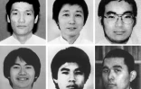 Montage de photos fournies par Jiji Press, réalisé le 26 juillet 2018, montrant six ex-membres de la secte Aum Vérité Suprême, responsable de l'attentat au gaz sarin dans le métro de Tokyo en 1995