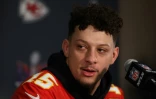Le quaterback Patrick Mahomes des Kansas City Chiefs, lors d'une conférence de presse, le 8 février 2024 à Las Vegas