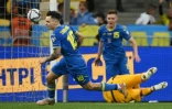 Mykola Shaparenko vient d'ouvrir le score pour l'Ukraine contre la France à Kiev, le 4 septembre 2021 
