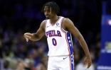 Tyrese Maxey, l'arrière de Philadelphie, lors de la victoire 137-126 des Sixers contre les Indiana Pacers, au cours de laquelle Maxey a marqué 50 points, à Philadelhie, le 12 novembre 2023