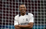 L'ancien attaquant vedette du PSG Kylian Mbappé lors d'un entraînement avec son nouveau club le Real Madrid, à la veille de la Supercoupe d'Europe contre l'Atalanta, le 13 août 2024 à Varsovie