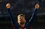 La star du FC Barcelone Lionel Messi après avoir marqué un penalty contre le Real Madrid, le 23 décembre 2017 à Bernabeu