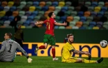 L'attaquant portugais Diogo Jota (c) auteur d'un doublé lors du match de Ligue des nations face à la Suède, à Lisbonne, le 14 octobre 2020
